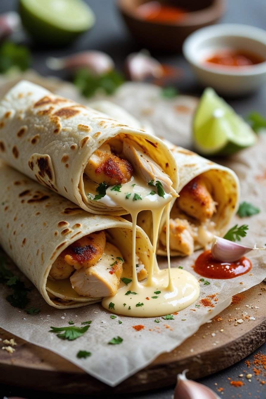 Cheesy Garlic Chicken Wraps Recipe