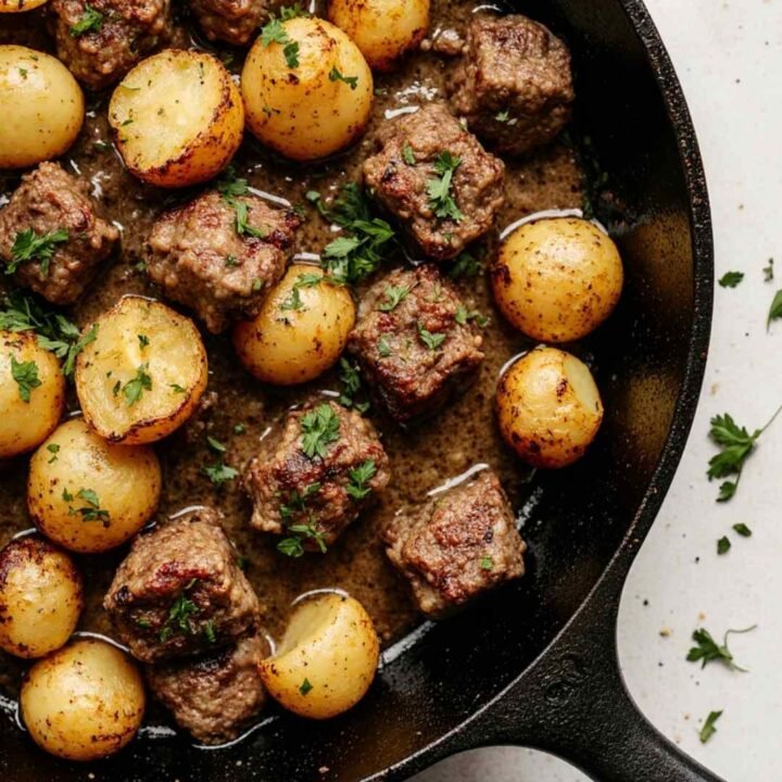Garlic Butter Beef Bites and Potatoes