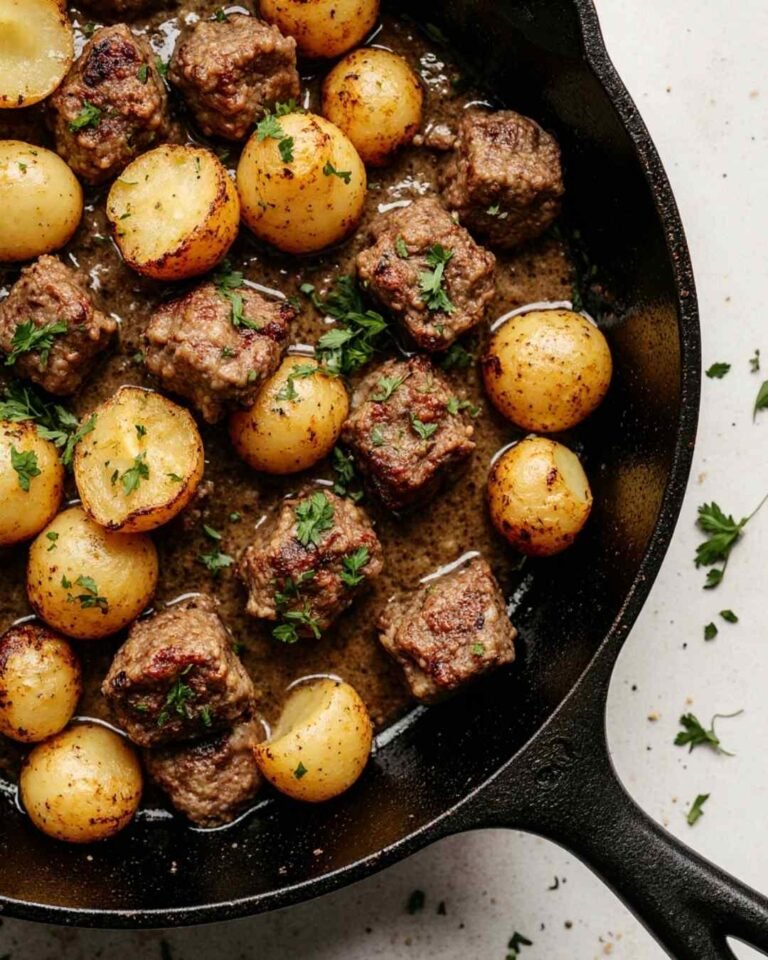 Garlic Butter Beef Bites and Potatoes