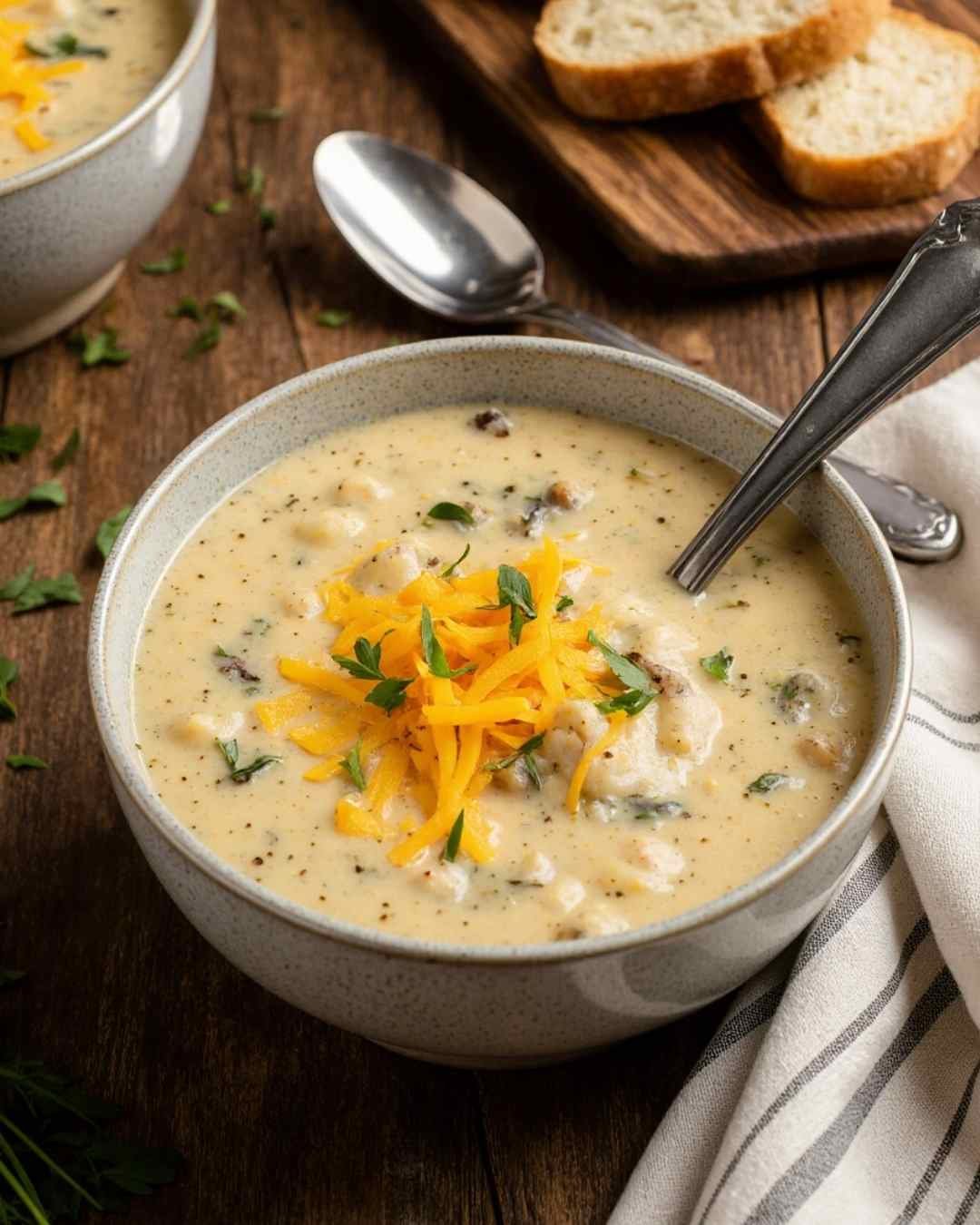Hearty Cheddar Garlic Herb Potato Soup