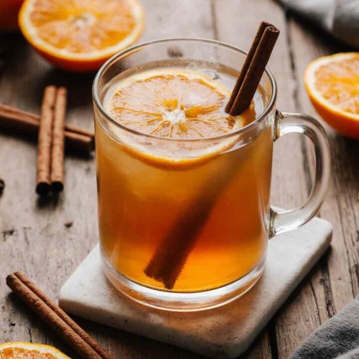 Warm Cinnamon Orange Delight Mocktail in mug with cinnamon stick