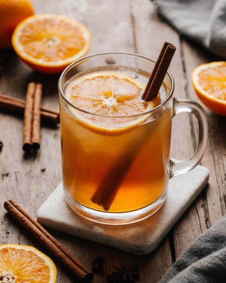 Warm Cinnamon Orange Delight Mocktail in mug with cinnamon stick