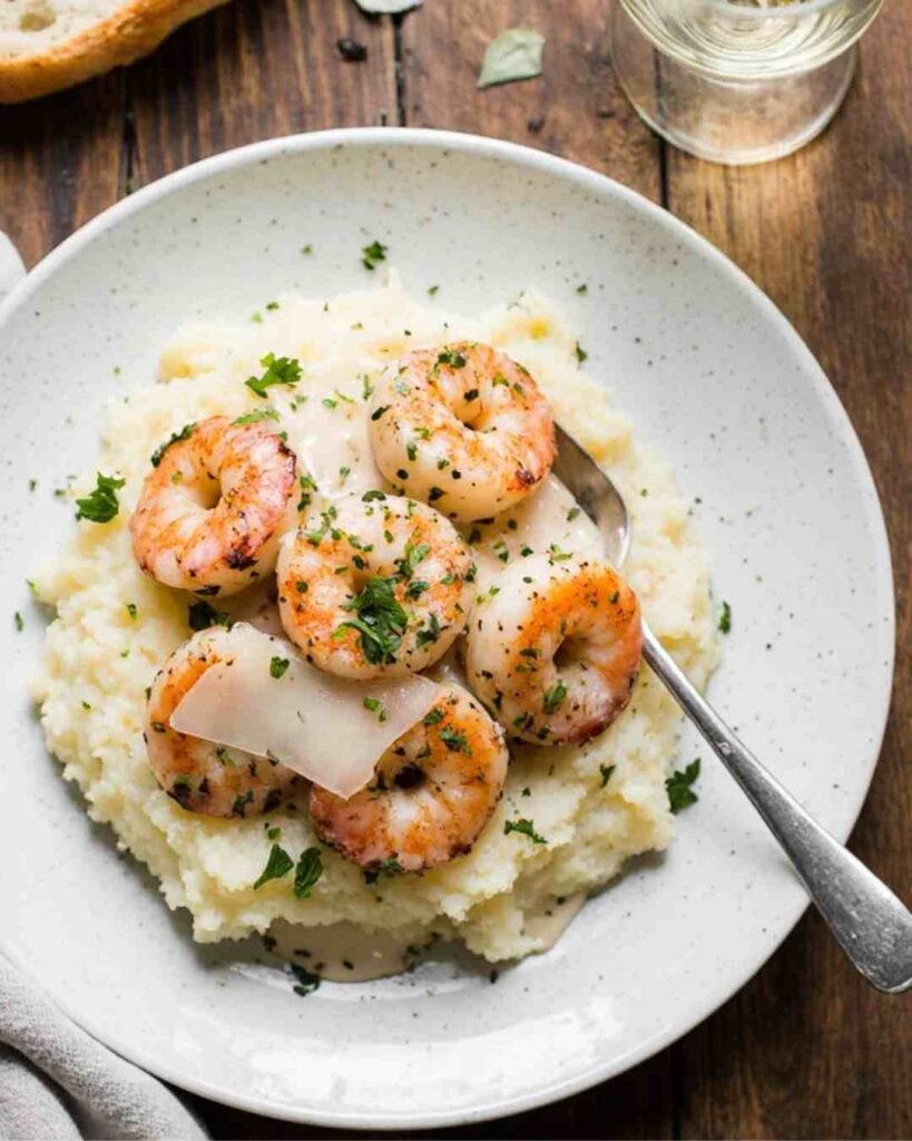 creamy garlic shrimp over mashed potatoes