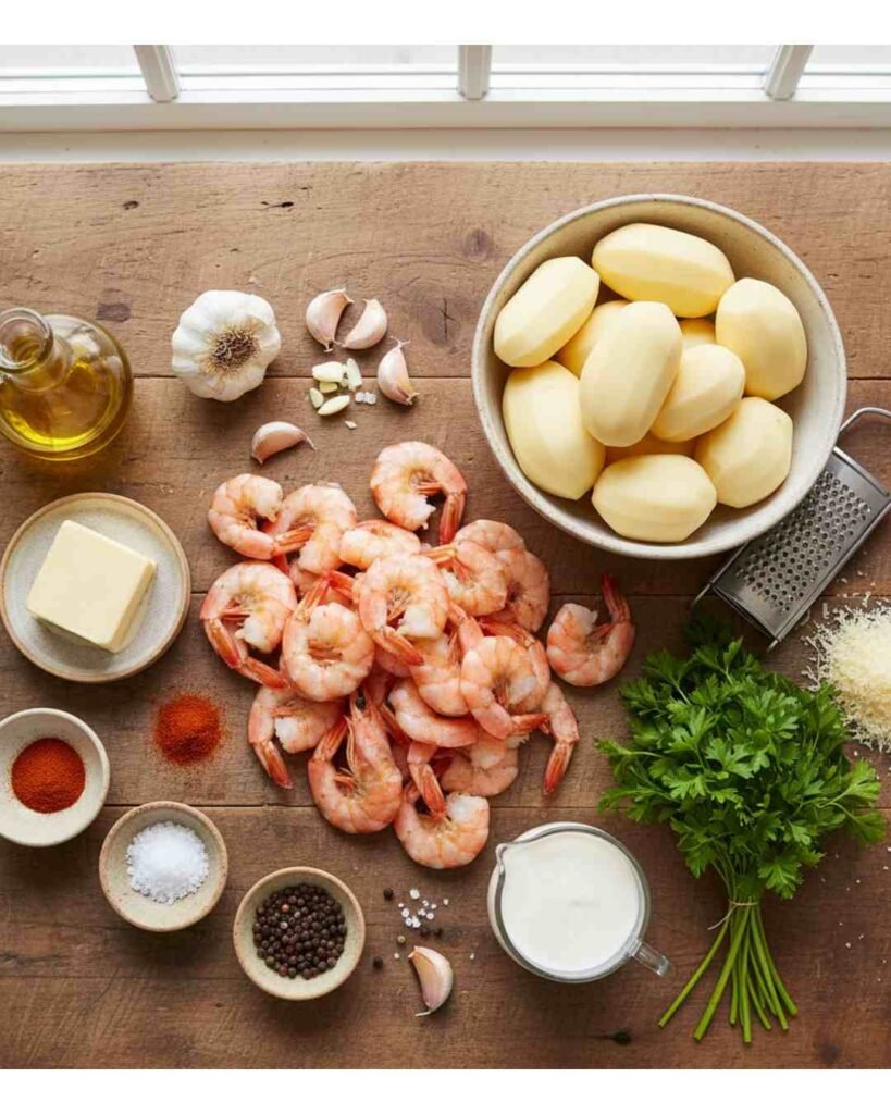 creamy garlic shrimp over mashed potatoes