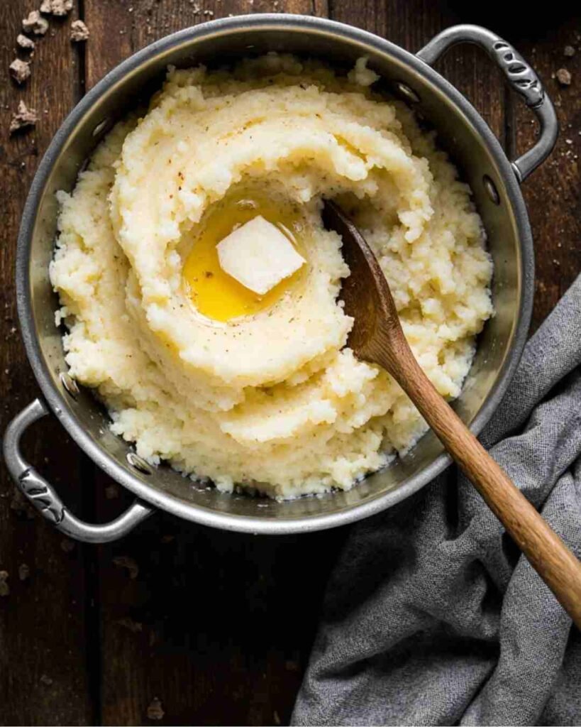 creamy garlic shrimp over mashed potatoes