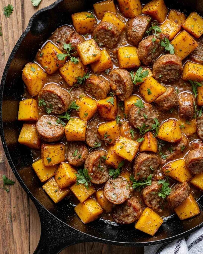 Sausage and Sweet Potatoes with Honey Garlic Sauce