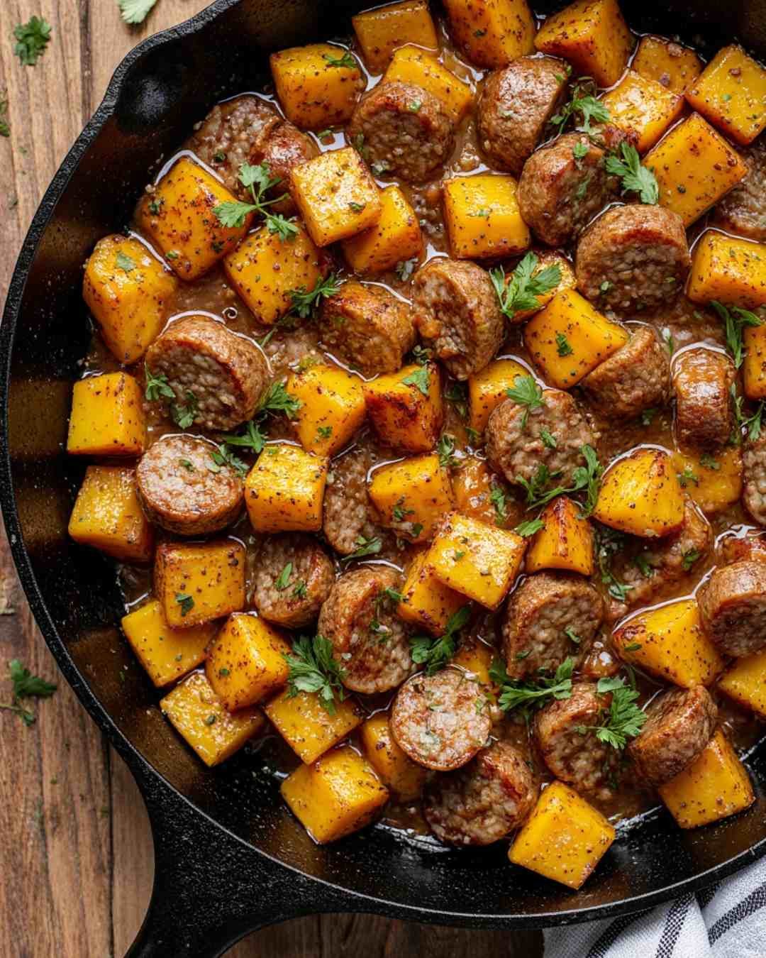 Sausage and Sweet Potatoes with Honey Garlic Sauce