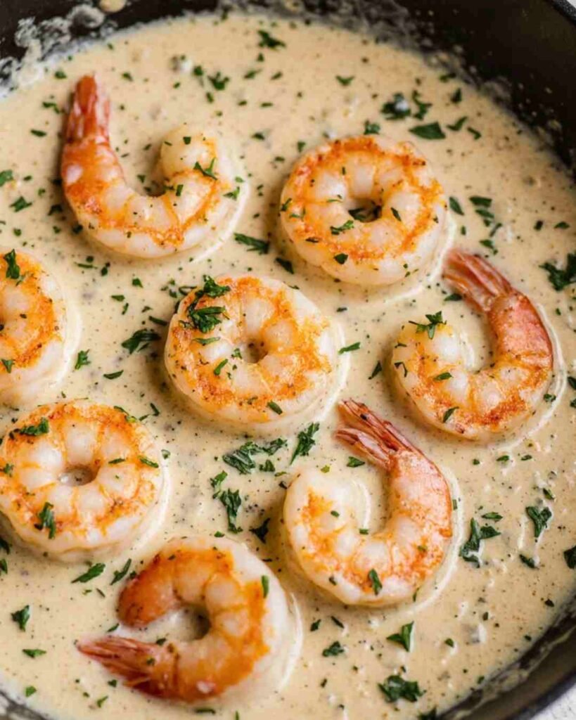 creamy garlic shrimp over mashed potatoes