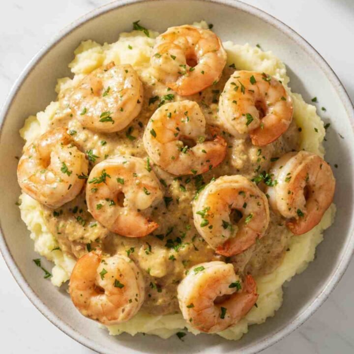 Creamy Garlic Shrimp Over Mashed Potatoes