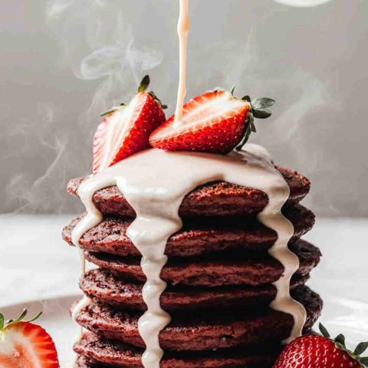 romantic red velvet pancakes
