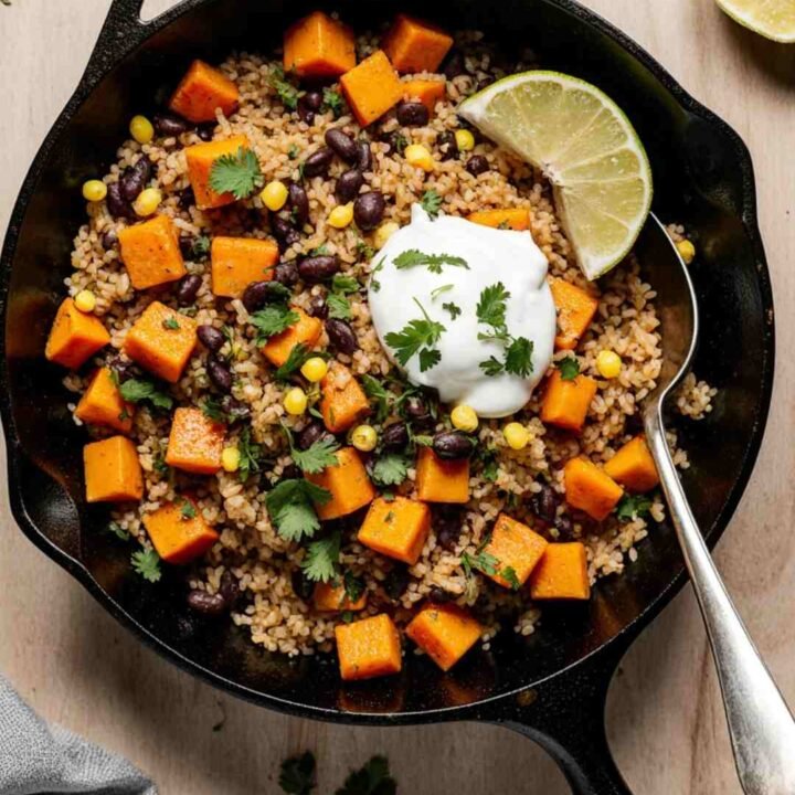 Southwest Sweet Potato Black Bean Rice Skillet