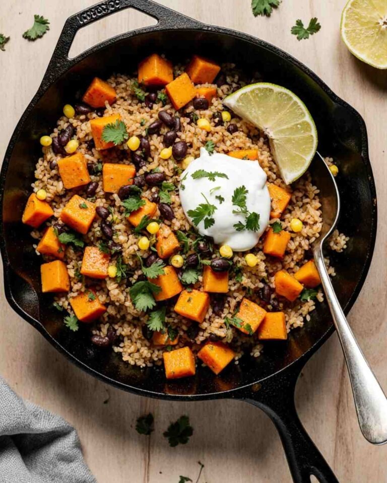Southwest Sweet Potato Black Bean Rice Skillet